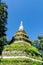 Old pagoda made from brick with tree and blue sky