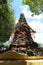 Old pagoda in Thai temple, orange brick chedi, thailand tourism concept.