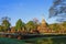 Old pagoda Wat Chang Lom temple and shadow