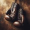 Old pair of boxing gloves, hanging against a distressed wall