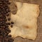 Old paper on background with coffee beans