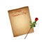 Old Paper Parchment and Highly Detailed Red Rose
