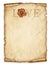 Old paper sheet, vintage aged old paper with rose and love