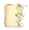 Old paper stack with white cherry flowers