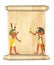 Old parchment with Egyptian gods images Toth and Horus