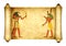 Old parchment with Egyptian gods images Toth and Horus