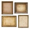 Old parchment paper in vintage rustic wood frame collection isolated on white background.