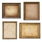 Old parchment paper in vintage rustic wood frame collection isolated on white background.