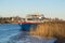 Old passenger ship on the freezing Volkhov river. Staraya Ladoga