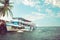 Old passenger ships parked at the shore in the ocean