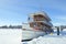 Old passenger steamboat on the frozen Saimaa lake