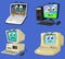 Old Past Computer And New Modern Desktop Computer Cartoon Set