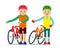 Old people and bike. Couple of older people are standing with bicycles. Happy pensioners are smiling ready to travel. Man and