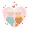 Old people, cute couple grandma and grandpa in love heart cartoon characters