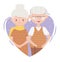 Old people, cute couple grandma and grandpa in love heart cartoon characters