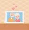 Old people, cute couple grandparents photo frame in table