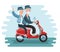 Old people driving scooter vector illustrationg
