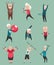 Old people exercises. Healthy active lifestyle of older people cartoon set. Elderly people doing morning gymnastics