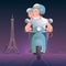 Old people in front of Eiffel tower vector illustration