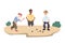 Old people gaming petanque. Grandfather play with friend. Isolated image of outdoor sport. Adult men in cartoon style