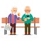 Old people on phones. Happy elderly people at leisure. Concept of communication using digital technology. Elderly man sitting in