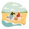 Old people romantic picnic. Elderly man and woman having meal on sea side, couple on beach and drinking wine, characters