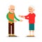 Old people standing and stretch their arms for hugs. Happy parent together. Smiling two pensioner. Meeting old friends. An elderly