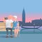 Old people travel to Italy, Venice vector illustration