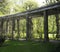 Old pergola-veranda in the Italian style twined with wild grapes at the Catherine Park in