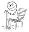 Old Person Sitting on Park Bench and Smiling , Vector Cartoon Stick Figure Illustration