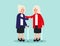 Old person. Two elderly standing and greeting. Concept elderly vector illustration. Design flat character