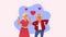 Old persons couple dancing with hearts animation characters