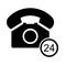 Old phone 24 hours flat icon isolated on white background. Hotline symbol. Telephone vector illustration. Telephone contact