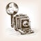Old photo camera sketch style vector illustration