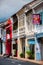 Old Phuket Sino Portuguese colourful house with red chinese lantern in Phuket Old town area. Thailand