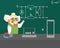 Old Physicist Scientist Character, Professor Standing in front of Blackboard Vector Illustration