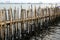 Old pier for boats made â€‹â€‹of bamboo, Cochin, Kerala, India