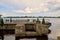 Old pier on the Volga river. An old, dilapidated boat dock