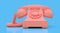Old pink dial telephone on a blue background. 3d illustration