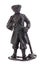 Old pirate captain in authentic looking costume close-up isolated on a white background. Miniature figurine of a children\'s toy.