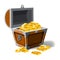 Old pirate chest full of gold bars, vector, cartoon style, illustration, isolated. For games, advertising applications