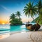 An old pirate shipwreck on a beach with palm trees