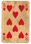 Old playing card eight of hearts isolated on white