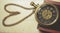 Old pocket watch with chain in heart shape vintage tone