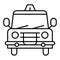 Old police car thin line icon. Sheriff auto vector illustration isolated on white. Retro patrol car outline style design