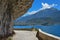 Old ponale road, carved in the rock wall, walkway near riva italy