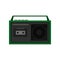 Old portable tape recorder with buttons and handle on top. Vintage green radio. Retro cassette player. Flat vector icon