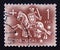 Old Postage stamp Portugal 1953. Knight on horseback from the seal of King Dinis