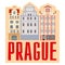 Old Prague. Vintage decorative houses. Tourist magnet sticker