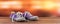 Old purple sneakers on blurred background